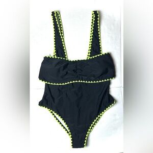 Beachsissi‎ Womens Large 2 Piece Neon Green Black Tank Bikini Top NWT Swim Beach